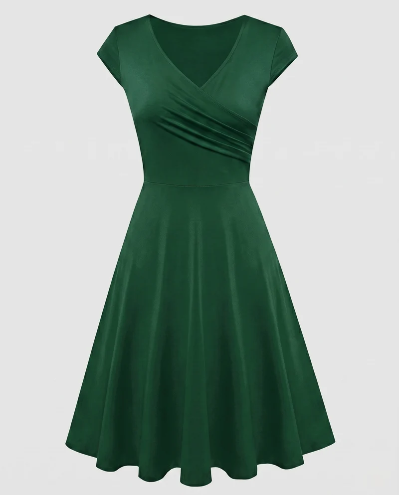 Damen A-Linien Kleid mit Wickeldesign und Falten von - Vittorelli