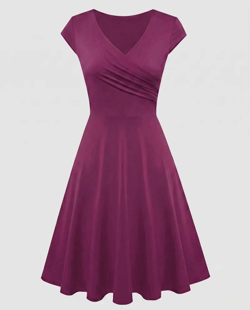 Damen A-Linien Kleid mit Wickeldesign und Falten von - Vittorelli