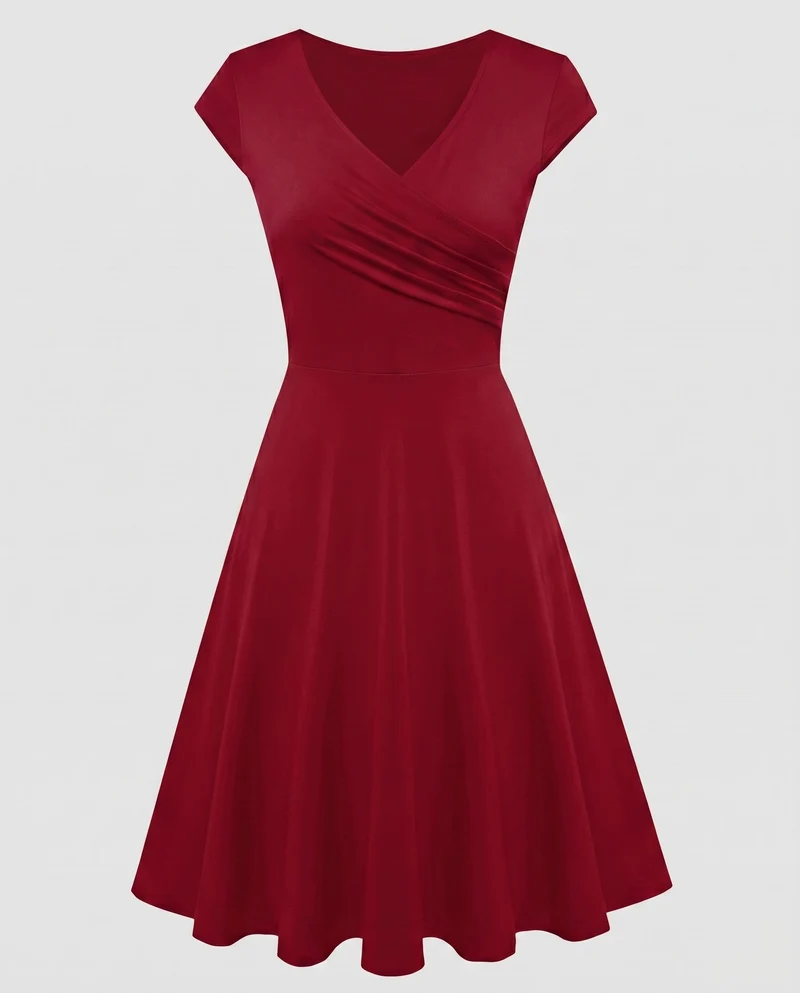 Damen A-Linien Kleid mit Wickeldesign und Falten von - Vittorelli
