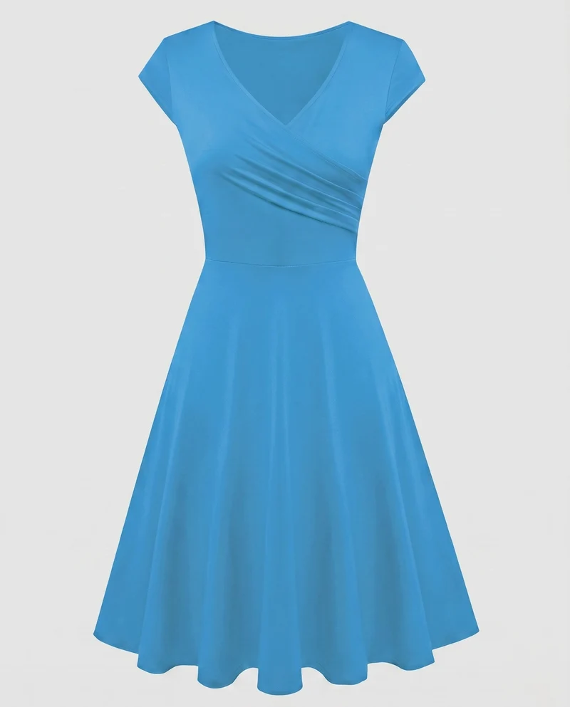 Damen A-Linien Kleid mit Wickeldesign und Falten von - Vittorelli