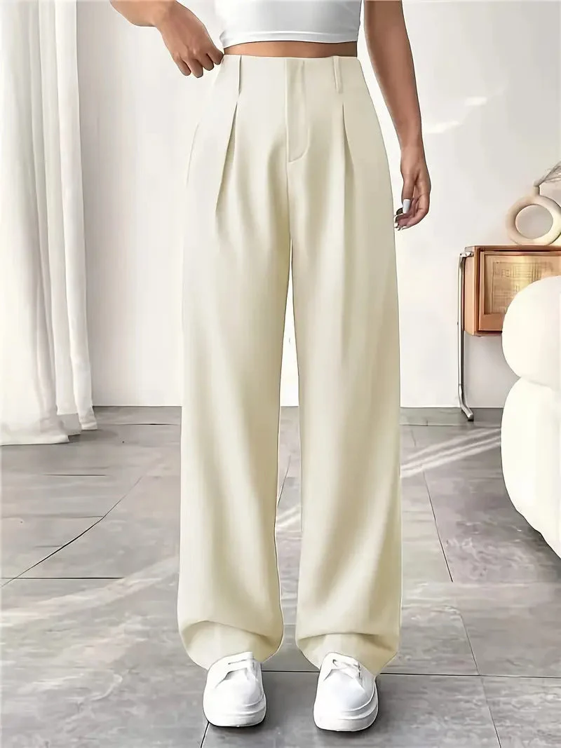 Damen Elegante Bundfaltenhose mit weitem Schnitt