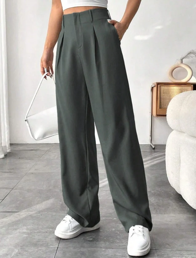 Damen Elegante Bundfaltenhose mit weitem Schnitt