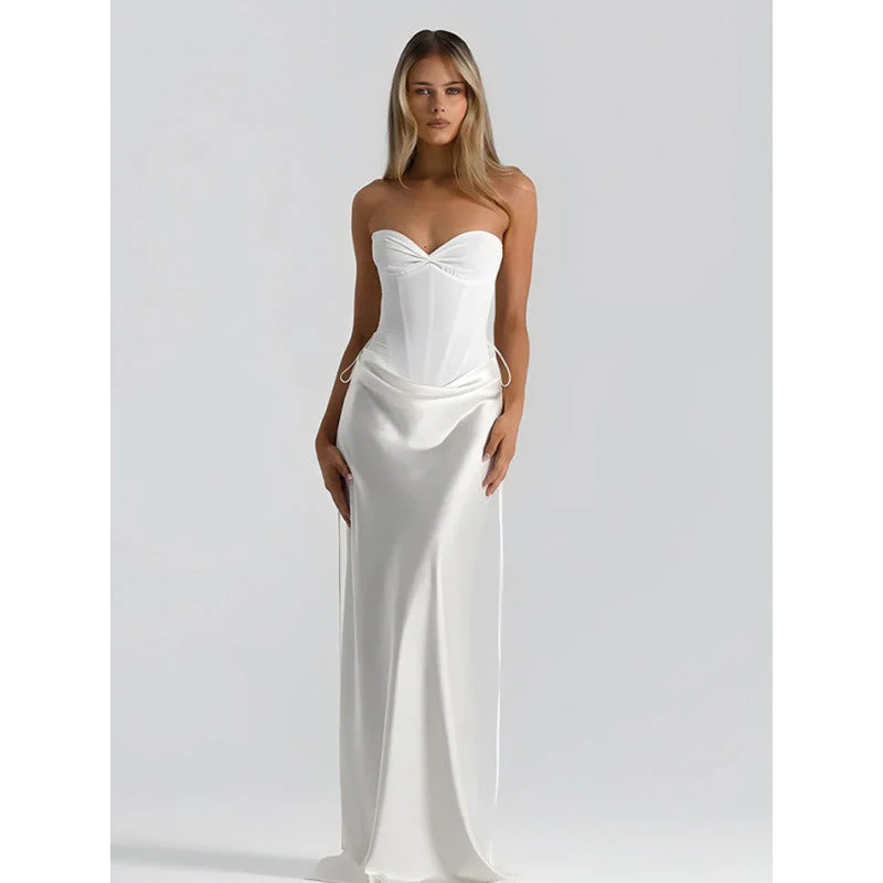 Damen Elegantes Trägerloses Maxikleid mit raffiniertem Drapierungsdesign und schmalem Schnitt