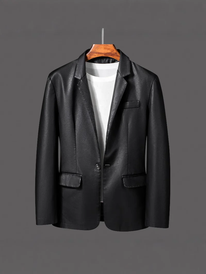 Herren Einreihiger Blazer aus Lederimitat mit Notch-Revers und Pattentaschen Nord Taschen