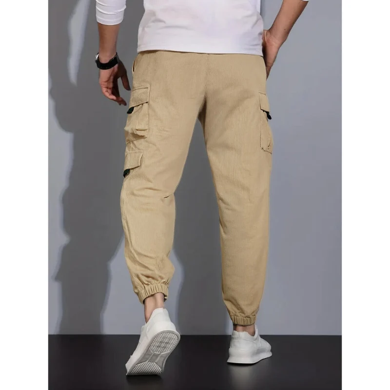 Herren Cord-Cargo-Jogginghose mit Tunnelzug und multifunktionalen Klapp- & Reißverschlusstaschen Nord Taschen