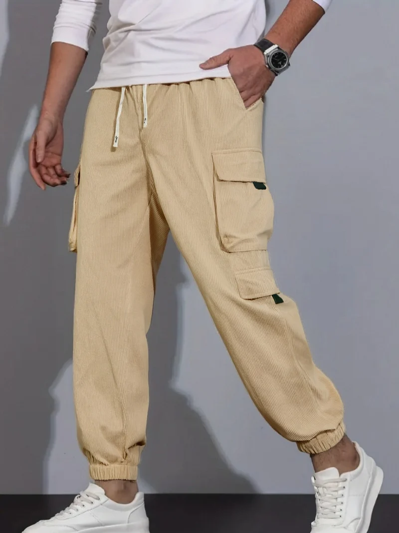 Herren Cord-Cargo-Jogginghose mit Tunnelzug und multifunktionalen Klapp- & Reißverschlusstaschen Nord Taschen