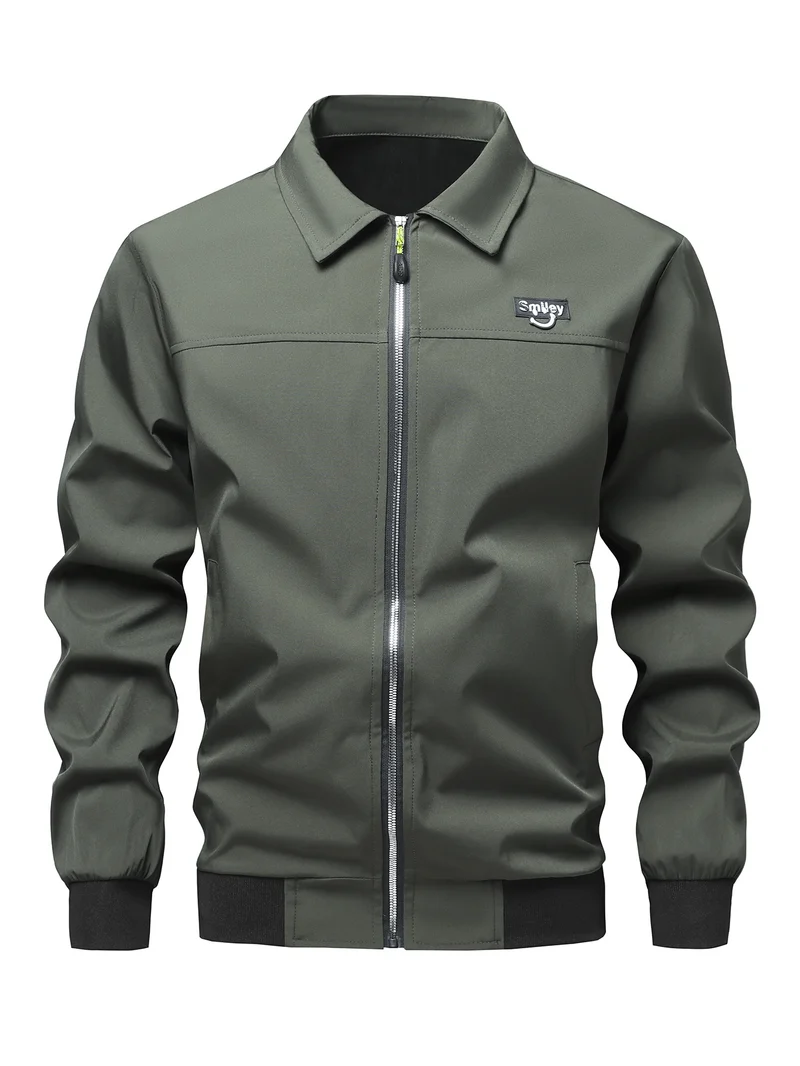 Herren Collar-Zip-Blouson aus Softshell mit gerippten Bündchen & Smiley-Patch Nord Taschen