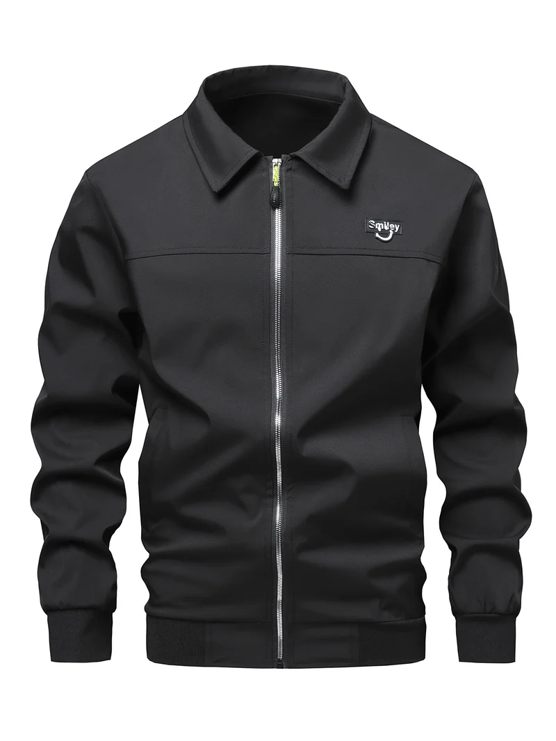 Herren Collar-Zip-Blouson aus Softshell mit gerippten Bündchen & Smiley-Patch Nord Taschen
