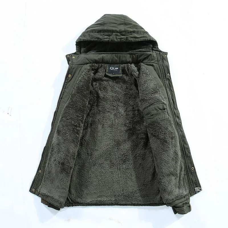 Herren Thermo-Parka aus robustem Canvas mit Teddyfleece-Innenfutter, Kapuze und Ärmeltasche Nord Taschen