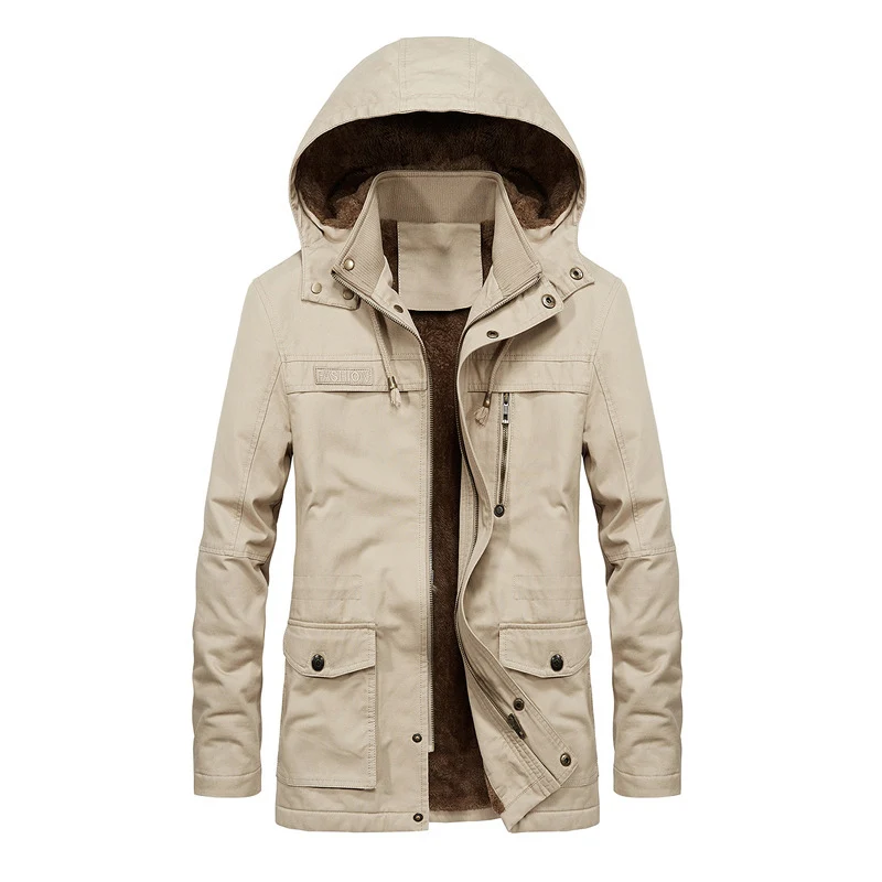 Herren Thermo-Fieldparka im Canvas‑Look mit wärmender Teddy-Innenfütterung und verstellbarer Kapuze Nord Taschen