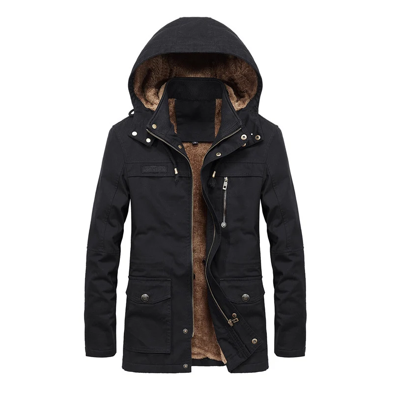 Herren Thermo-Fieldparka im Canvas‑Look mit wärmender Teddy-Innenfütterung und verstellbarer Kapuze Nord Taschen