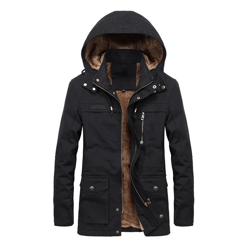 Herren Thermo-Fieldparka im Canvas‑Look mit wärmender Teddy-Innenfütterung und verstellbarer Kapuze Nord Taschen