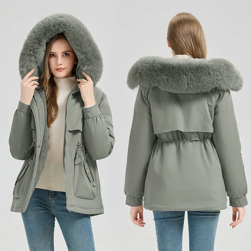 Damen nan taillierter Funktionsparka mit XXL-Kapuze, weichem Fleecefutter und multifunktionalen Pattentaschen Nord Taschen