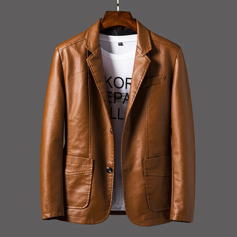 Herren Moderner taillierter Lederoptik-Blazer mit soften Nähten, Reverskragen & aufgesetzten Fronttaschen Nord Taschen