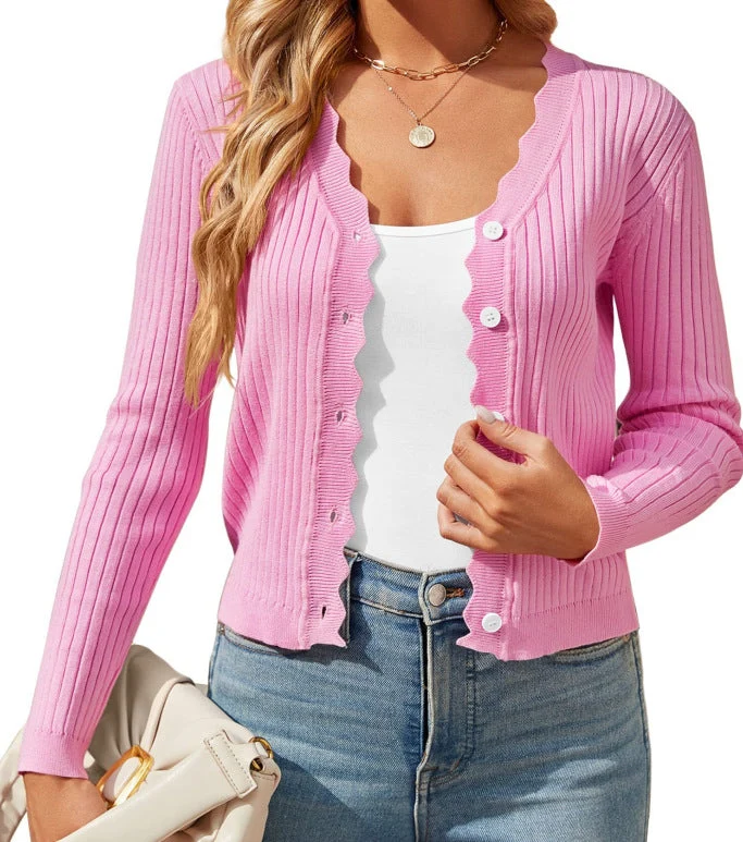 Damen elegante Strickjacke mit Wellenkante