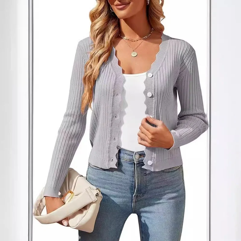 Damen elegante Strickjacke mit Wellenkante