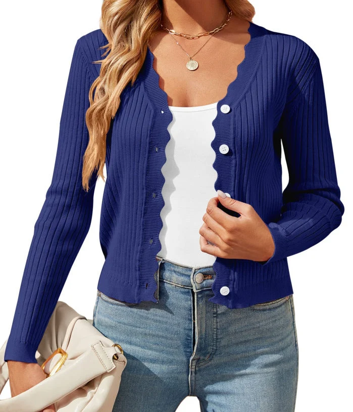 Damen elegante Strickjacke mit Wellenkante