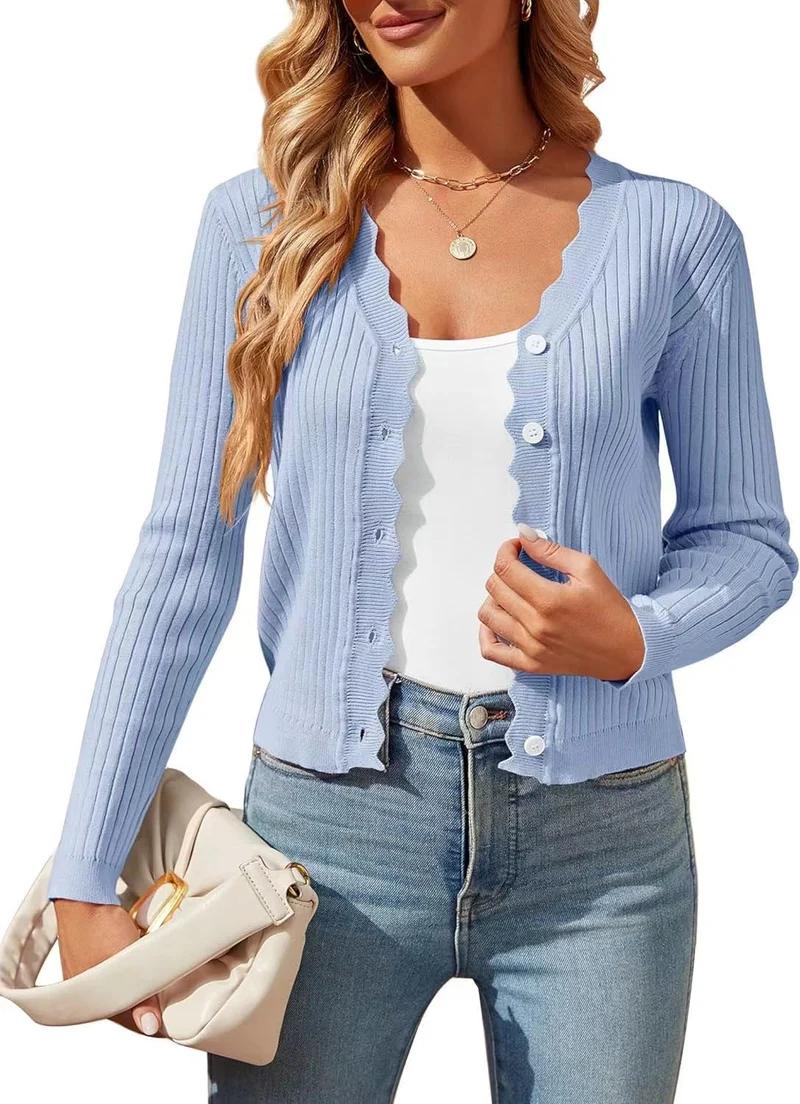 Damen elegante Strickjacke mit Wellenkante