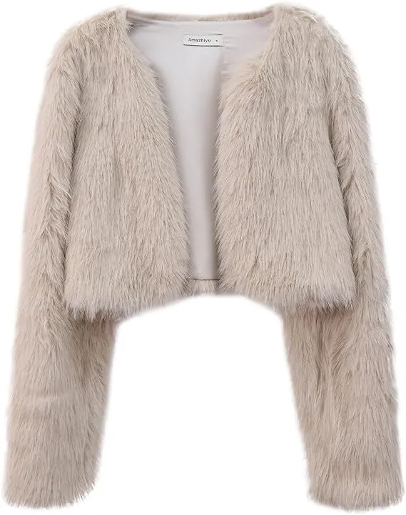 Damen Kurze glamouröse Kunstfelljacke mit lockeren Ärmeln