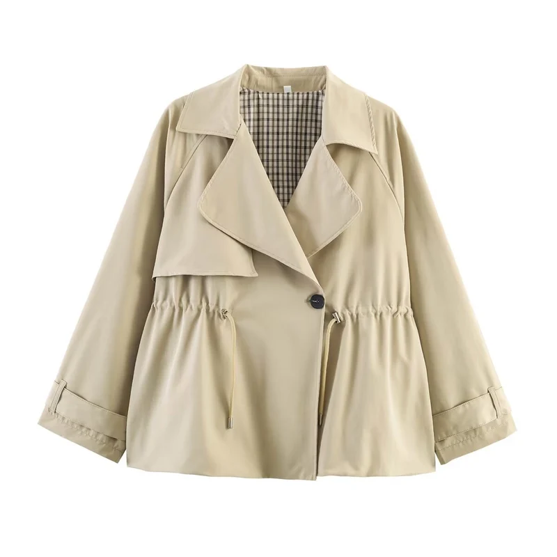 Damen Kurzer Trenchcoat mit Kordelzug-Taillierung Nord Taschen