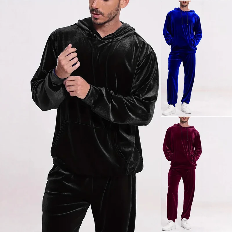 Herren Samt-Trainingsanzug mit Kapuzenpullover und gerader Jogginghose Nord Taschen