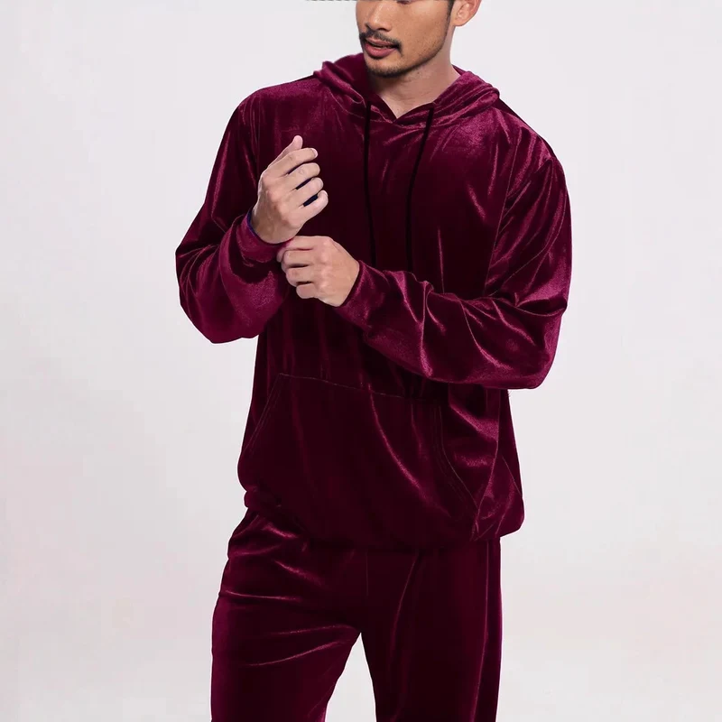 Herren Samt-Trainingsanzug mit Kapuzenpullover und gerader Jogginghose Nord Taschen