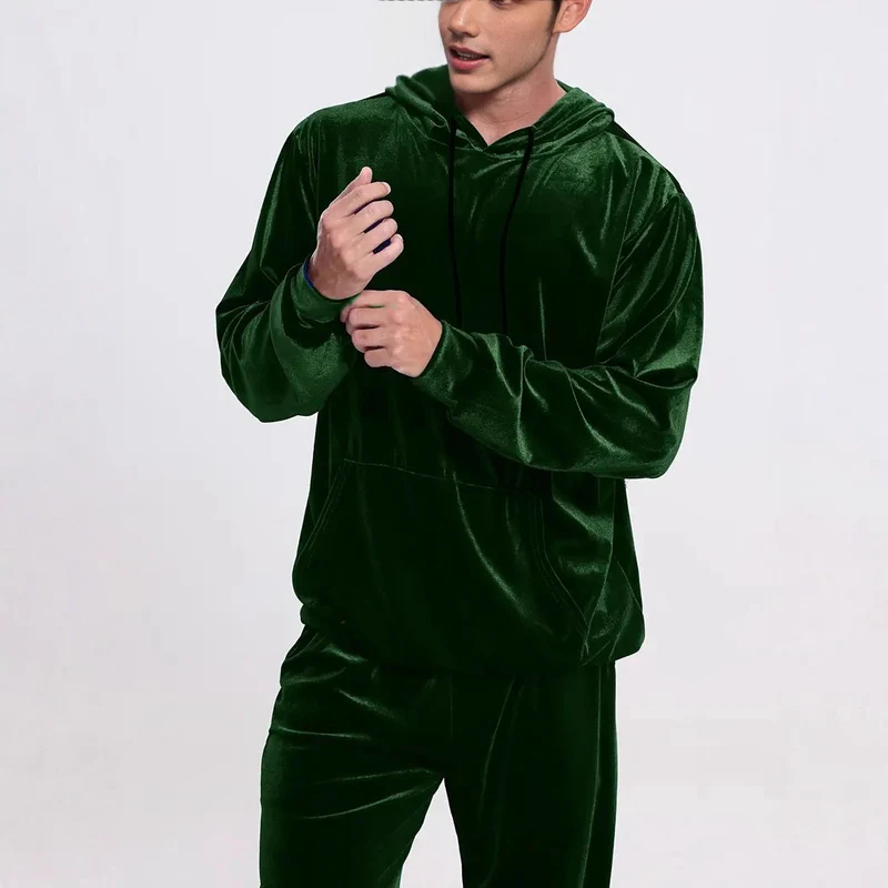 Herren Samt-Trainingsanzug mit Kapuzenpullover und gerader Jogginghose Nord Taschen