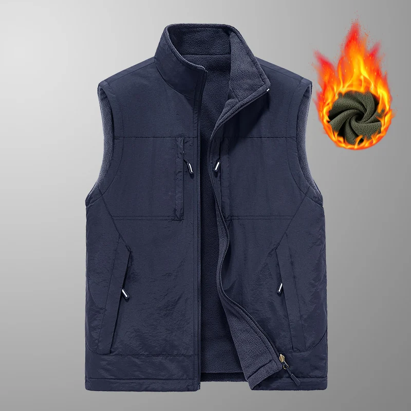 Herren wattierte Thermo-Fleece Weste mit wasserabweisender Nylon‑Shell und hohem Stehkragen Nord Taschen