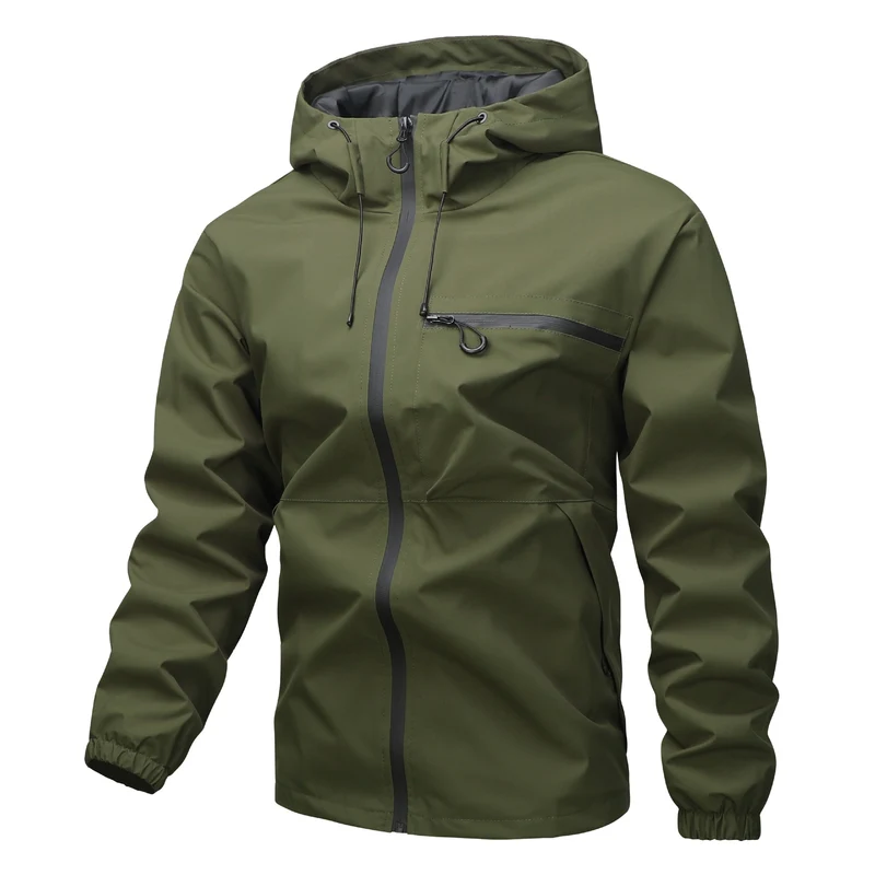 Herren Leichte dreilagige Softshell-Regenjacke mit verschweißten Reißverschlüssen, Kapuze und Brustreißverschluss Nord Taschen