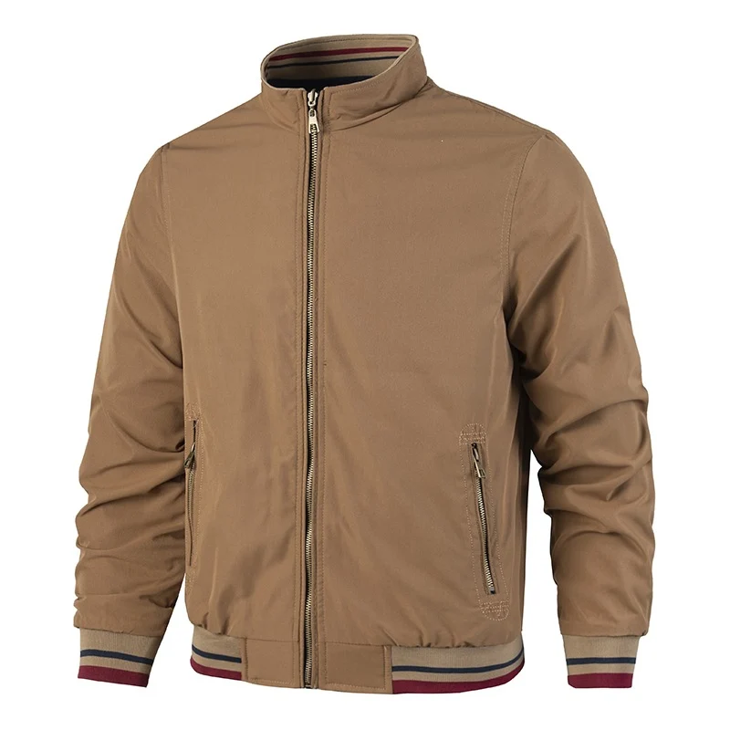 Herren Leichte Bomberjacke im Vintage‑Look mit Stehkragen, Reißverschlusstaschen und gestreiften Rippbündchen Nord Taschen