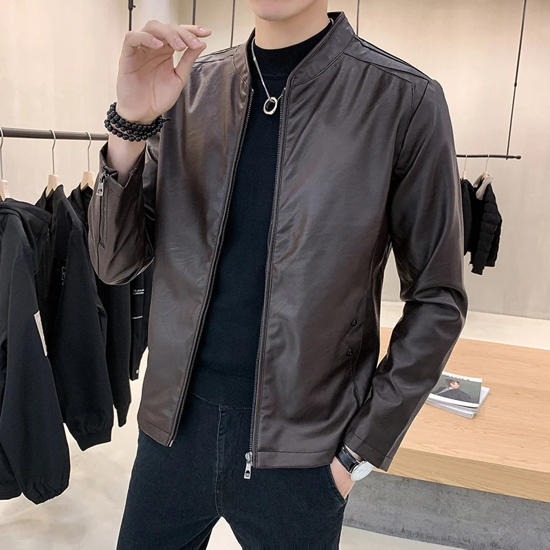 Herren schmal geschnittener Kunstleder Flightblouson mit minimalistischem Stehkragen und verdeckter Reißverschlussleiste Nord Taschen