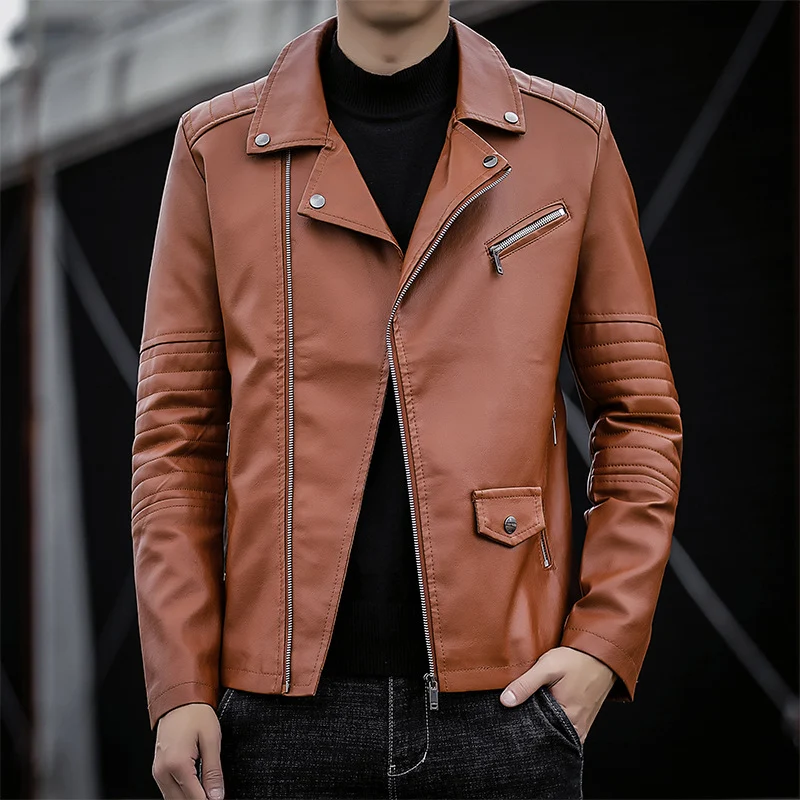 Herren schmal geschnittene Kunstleder-Motojacke mit gesteppter Schulter- und Ärmeldetail Nord Taschen