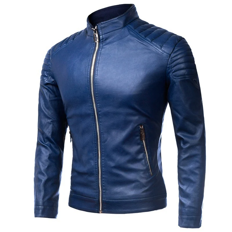 Herren schlankes Biker-Blouson aus glattem Leder mit gesteppter Schulterpartie und Stehkragen Nord Taschen
