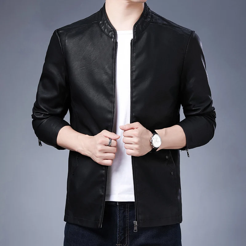 Herren schlanker Lederoptik-Blouson im Aviator-Minimalstil mit Stehkragen und Reißverschlussärmeln Nord Taschen