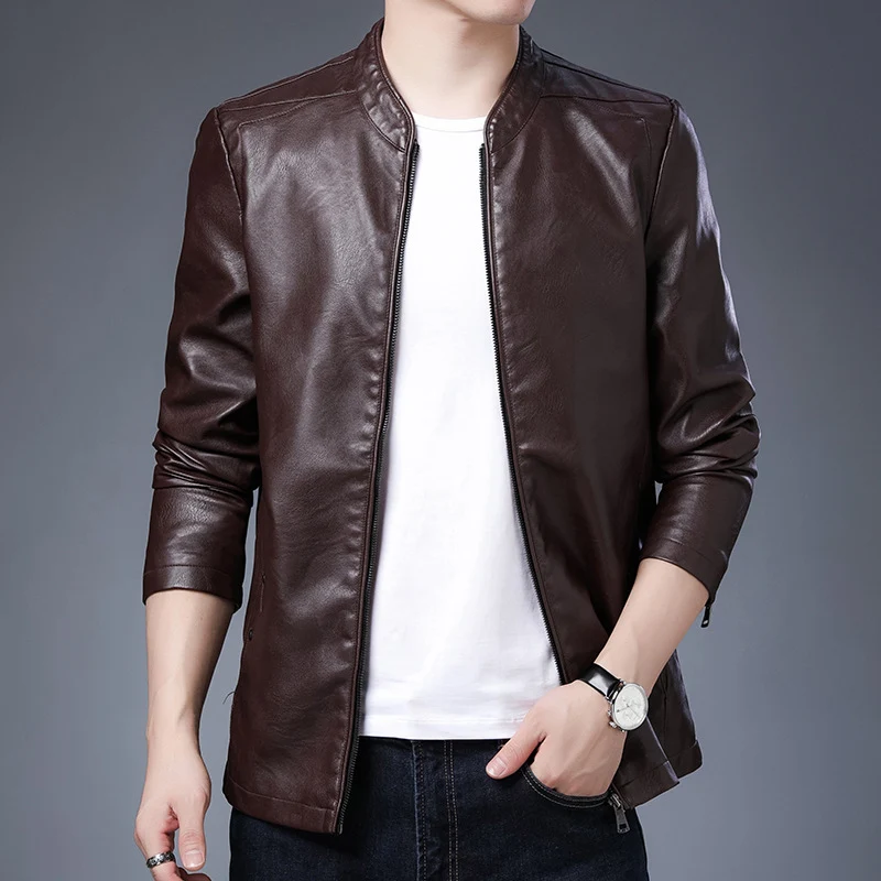 Herren schlanker Lederoptik-Blouson im Aviator-Minimalstil mit Stehkragen und Reißverschlussärmeln Nord Taschen