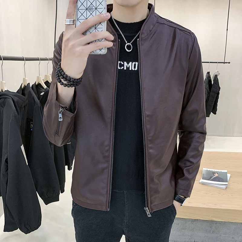 Herren schlanker Kunstlederblouson mit Stehkragen und Zweiwege-Reißverschluss Nord Taschen