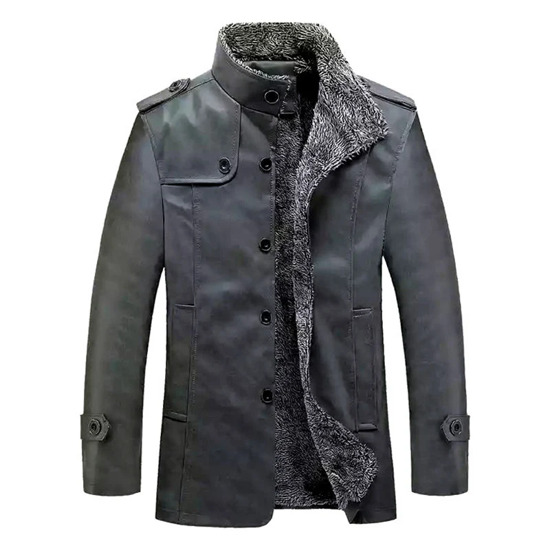 Herren Texturierte Kunstleder-Midlayerjacke mit Teddyfleece-Innenfutter, Stehkragen und Schulterpatten Nord Taschen