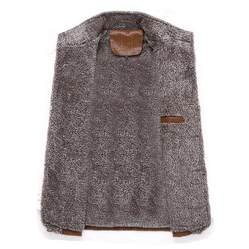 Herren Texturierte Kunstleder-Midlayerjacke mit Teddyfleece-Innenfutter, Stehkragen und Schulterpatten Nord Taschen