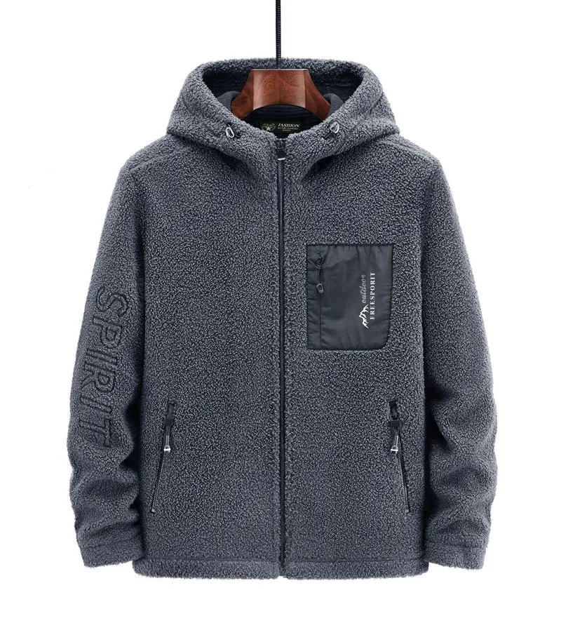 Herren Teddyfleece Kapuzenjacke mit Nylon-Brusttasche und Zwei‑Wege‑Reißverschluss Nord Taschen