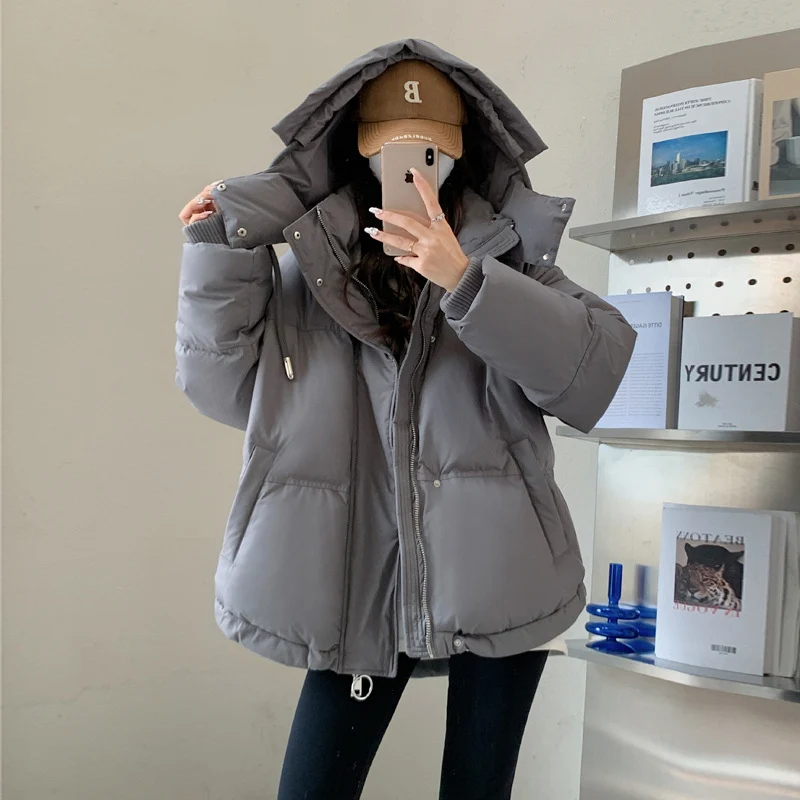 Damen nan oversized gesteppte Kurzjacke mit Kapuze, winddichter Fütterung und übergroßem Kragen Nord Taschen