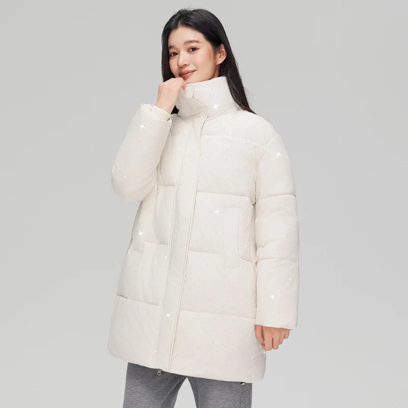 Damen nan mittellanger gesteppter Kurzmantel mit hohem Stehkragen, dezenter Glitzersteppung und leichter Thermoisolierung Nord Taschen