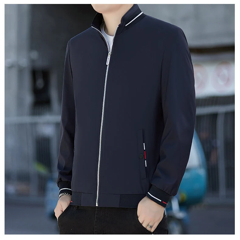 Herren Minimalistische Softshell-Bomberjacke mit Stehkragen und Kontraststreifen-Bündchen Nord Taschen