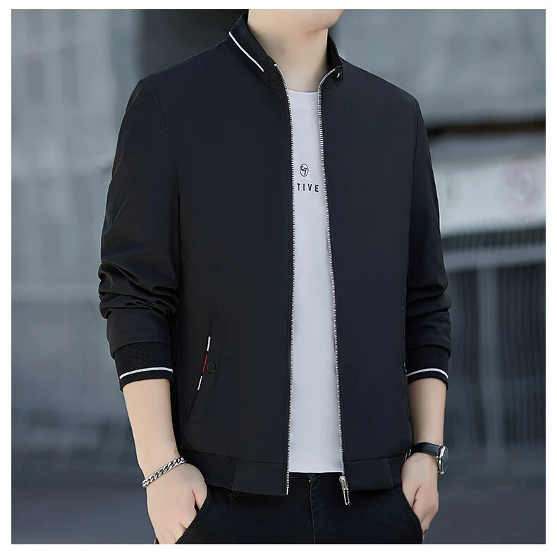 Herren Minimalistische Softshell-Bomberjacke mit Stehkragen und Kontraststreifen-Bündchen Nord Taschen