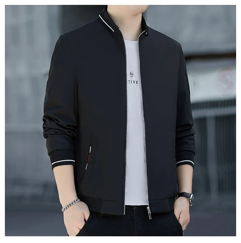 Herren Minimalistische Softshell-Bomberjacke mit Stehkragen und Kontraststreifen-Bündchen Nord Taschen