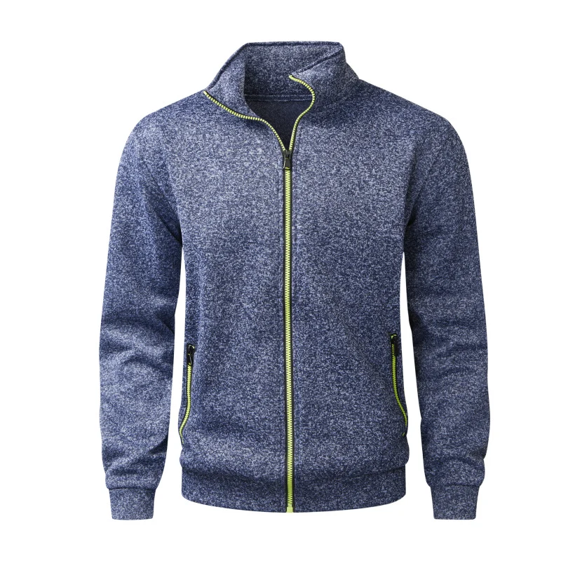 Herren Melierte Reißverschluss-Fleecejacke mit Stehkragen, wärmender Struktur & Kontrastzipper Nord Taschen