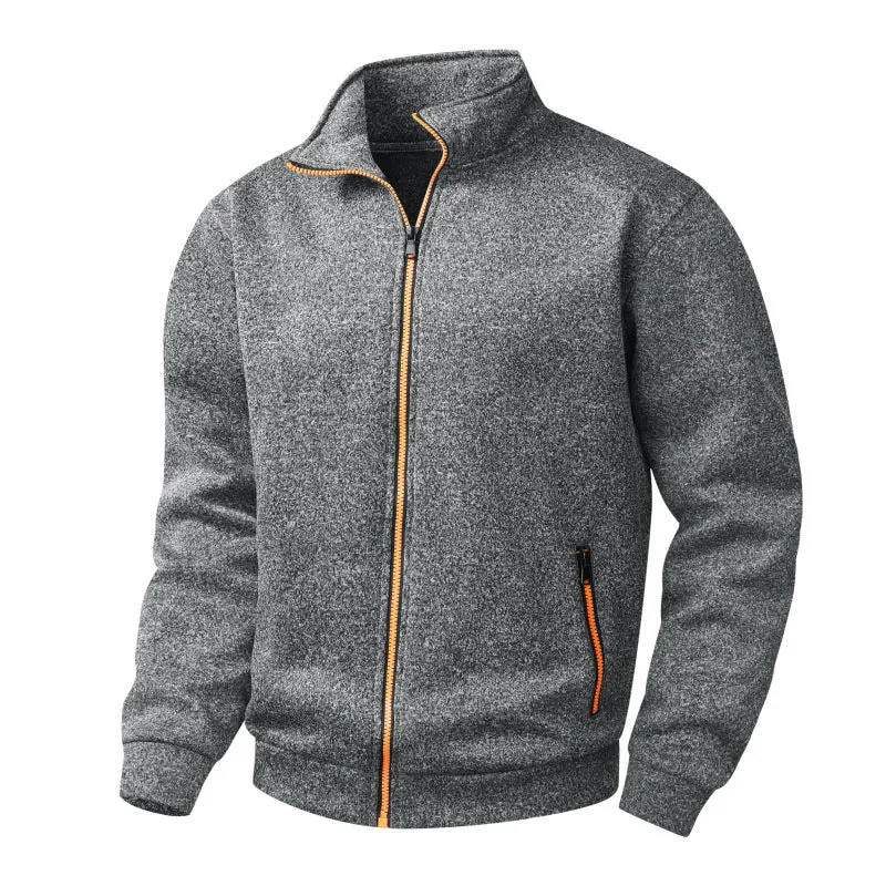 Herren Melierte Reißverschluss-Fleecejacke mit Stehkragen, wärmender Struktur & Kontrastzipper Nord Taschen