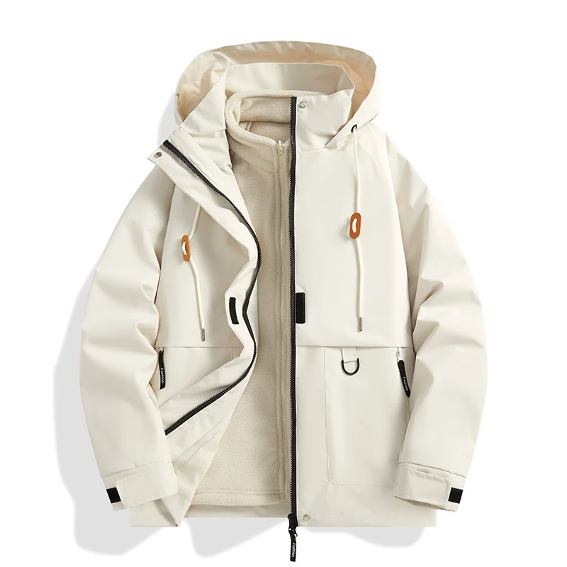 Herren Mehrlagige Softshell-Utilityjacke mit integriertem Fleece-Innenjackett, Kordelzugkapuze und Multifunktions-Taschen Nord Taschen