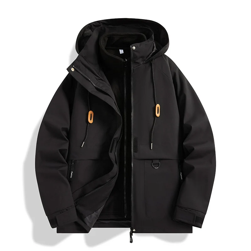 Herren Mehrlagige Softshell-Utilityjacke mit integriertem Fleece-Innenjackett, Kordelzugkapuze und Multifunktions-Taschen Nord Taschen