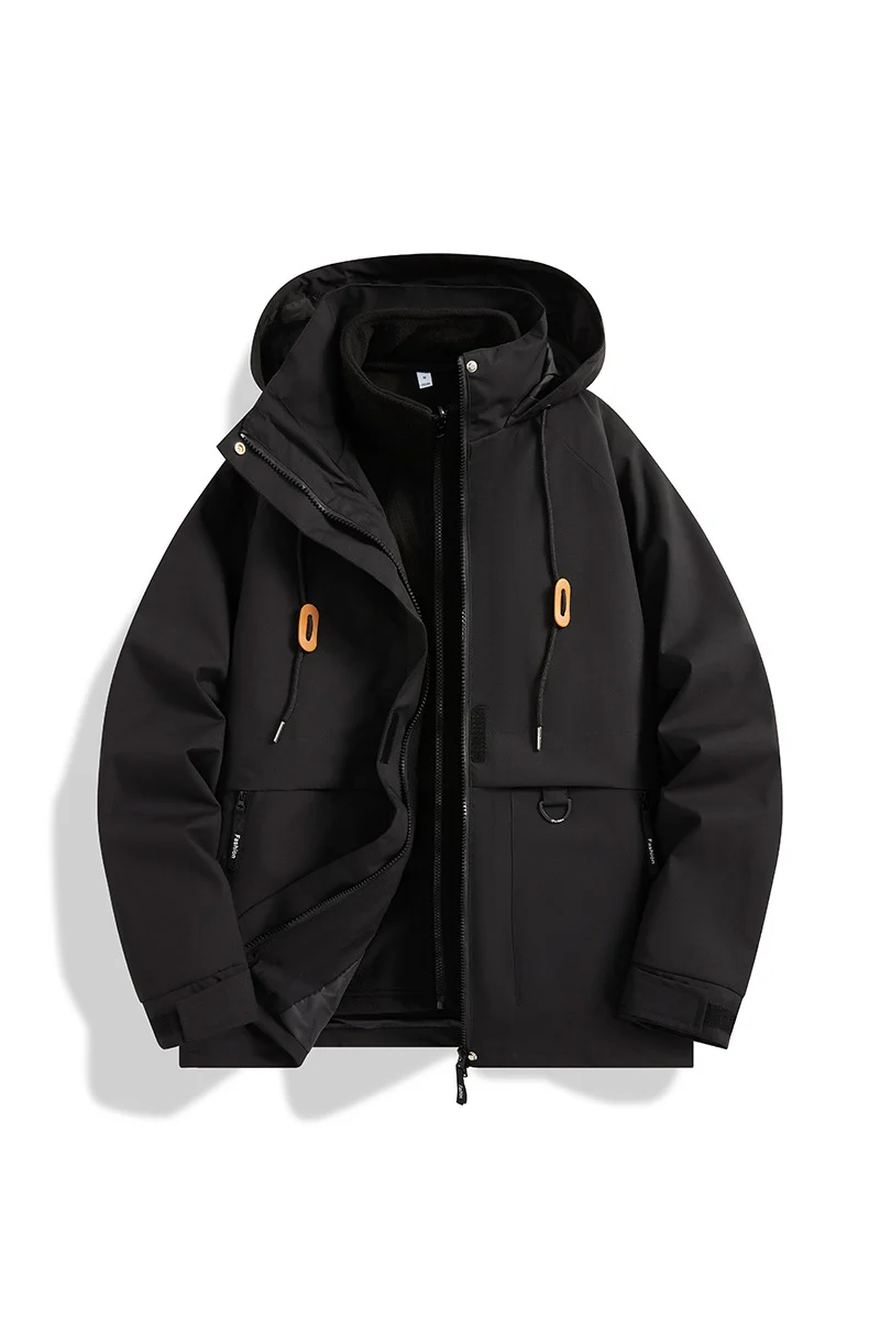 Herren Mehrlagige Softshell-Utilityjacke mit integriertem Fleece-Innenjackett, Kordelzugkapuze und Multifunktions-Taschen Nord Taschen