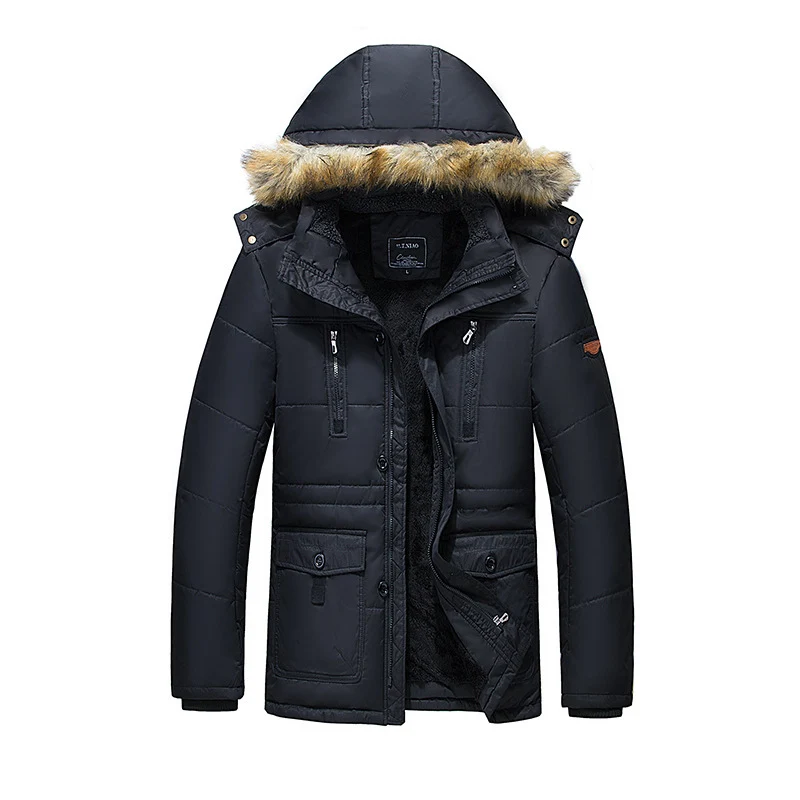 Herren wasserabweisender gesteppter Parka mit Kapuze, Kunstfellblende und Teddyfleece-Innenfutter Nord Taschen